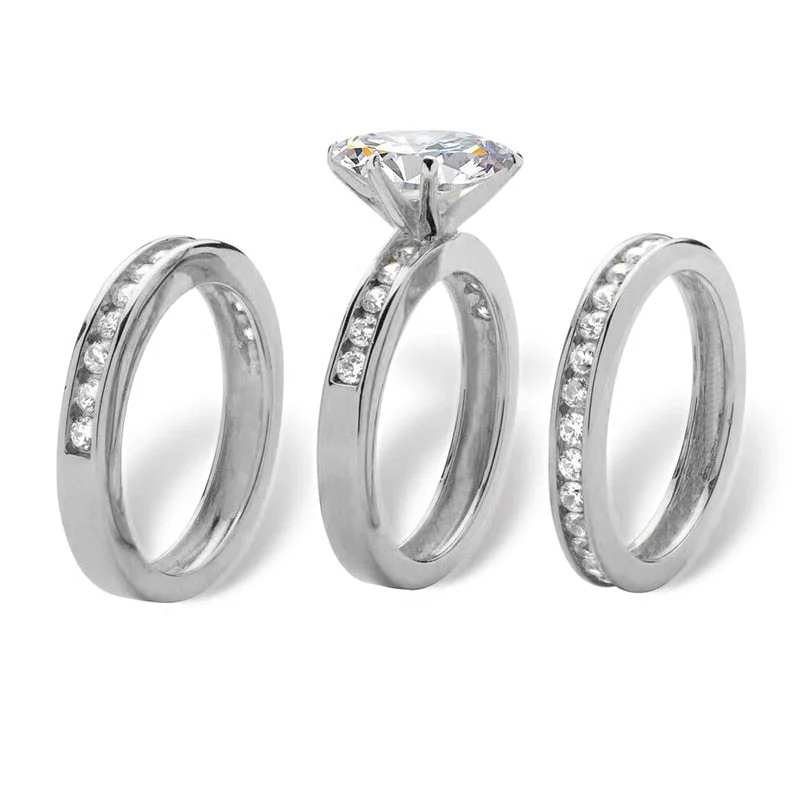 Huitan Trendy Luxury 3Pcs Set Cubic Zirconia Rings for Women New Arrival Fashion Wedding Jewelry High Quality Silver Color Rings