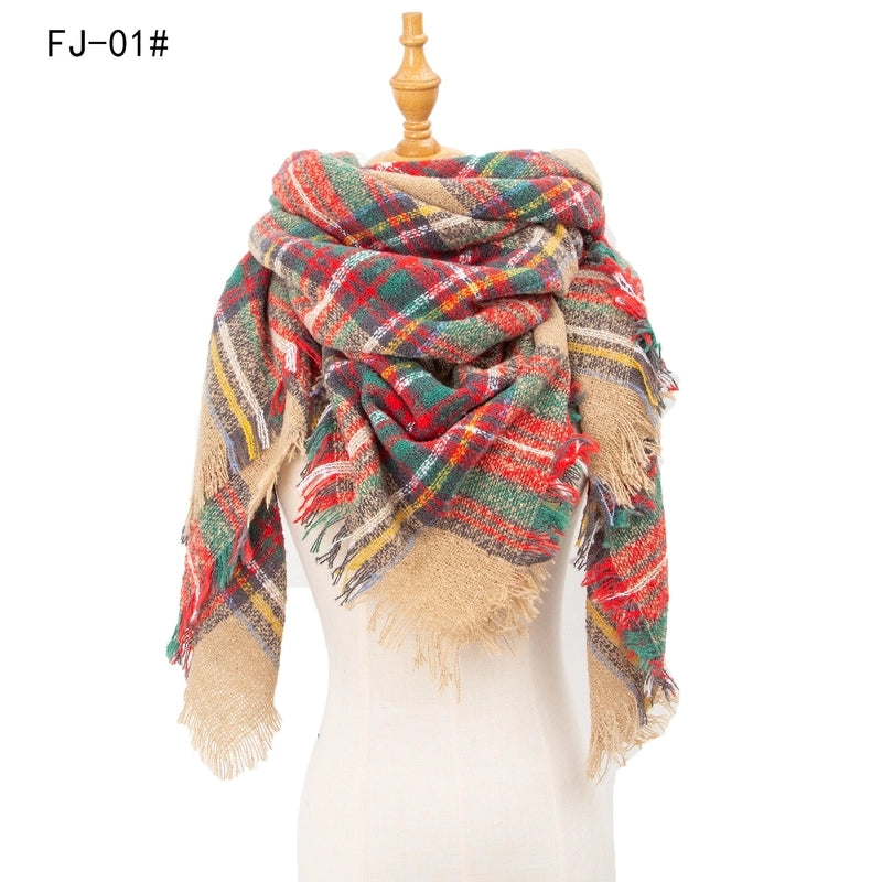 Hot Factory Direct Supply Autumn And Winter New Thickened Warm Circle Yarn Bristle Plaid Square Scarf For Women