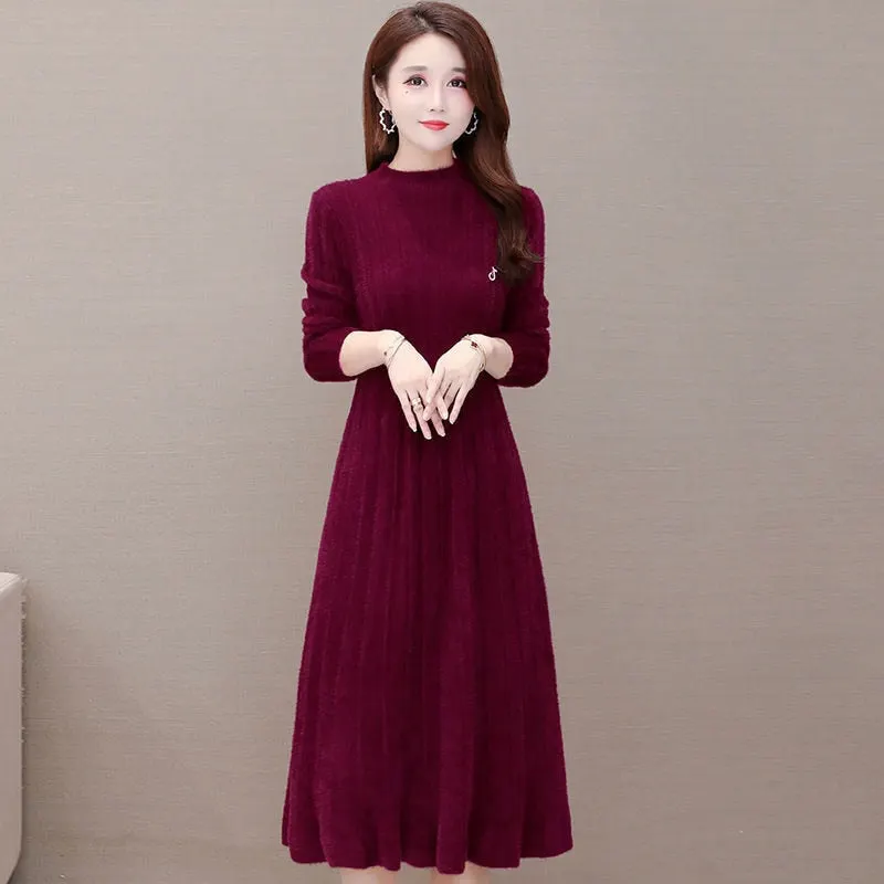 Office Lady Mink Cashmere Dress Long Women's Autumn Winter 2021 New Fashion Temperament Slim Waist Foreign Style Fur Skirt Dress