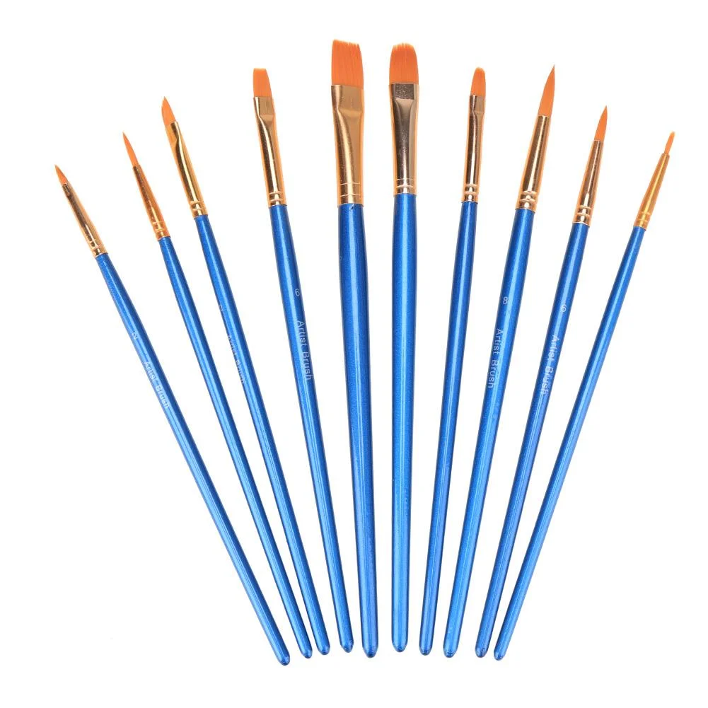 10pcs Blue Watercolor Gouache Paint Brushes Nylon Hair Painting Brush Set