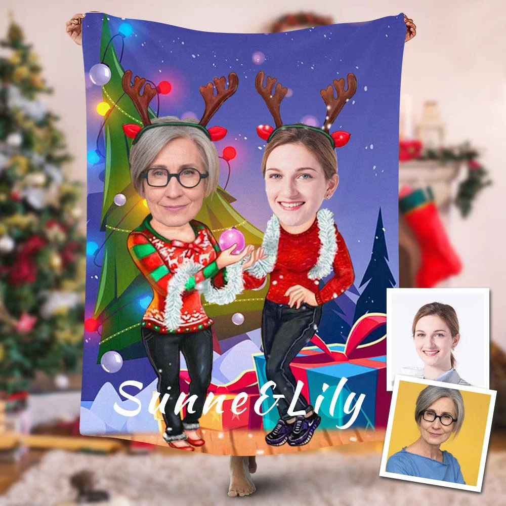 Custom Christmas Blankets Personalized Photo Blanket Christmas Daughter And Mon Painting Style Blanket
