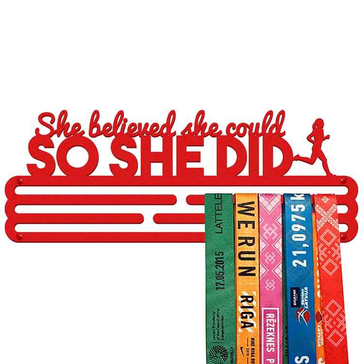 SO SHE DID Medal Hanger Display – Powder coated (matte red) – Medium / 300mm / 30 Medals