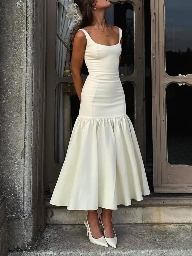 Striped Square Neck Wide Strap Dress main image 0