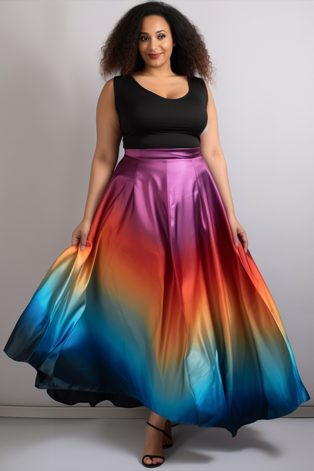 Design Plus Size Daily Multicolor Gradient Satin Skirts [Pre-Order]