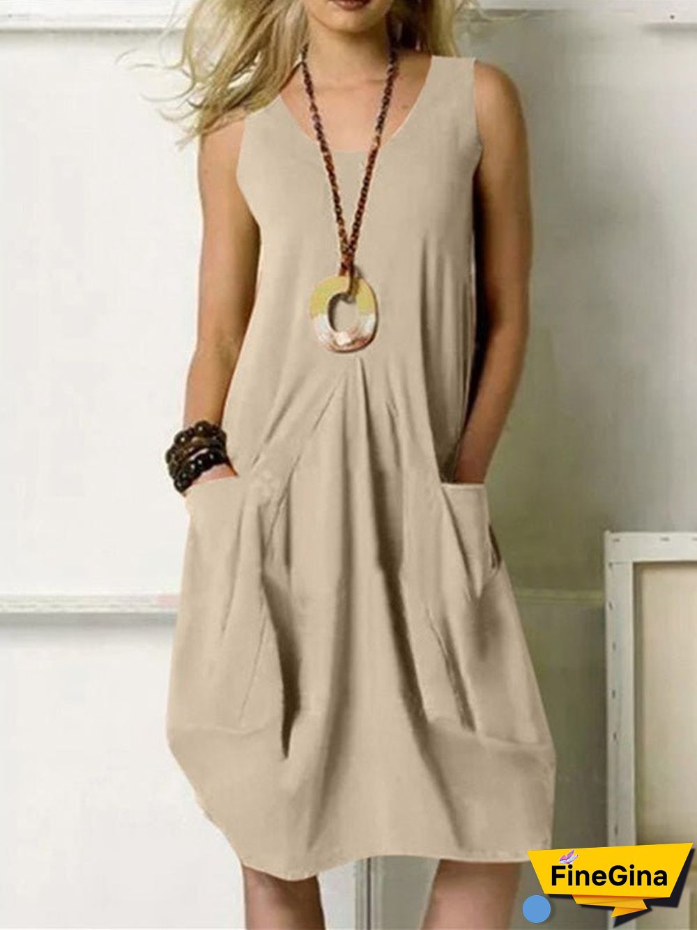 Women'S Dresses Casual Solid Sleeveless Pocket Dress