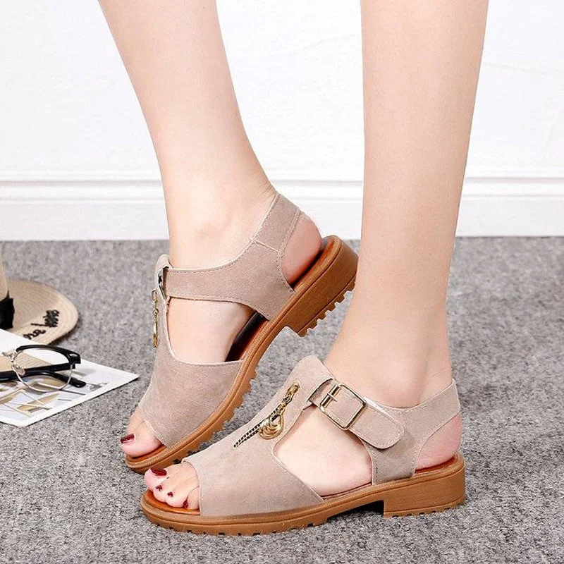 Buckled Square Heel Zippered Sandals