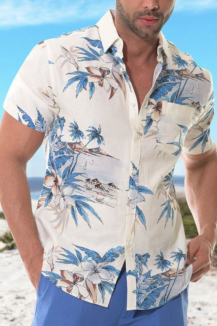 Men's Fashion Vacation Print Short Sleeve Shirt