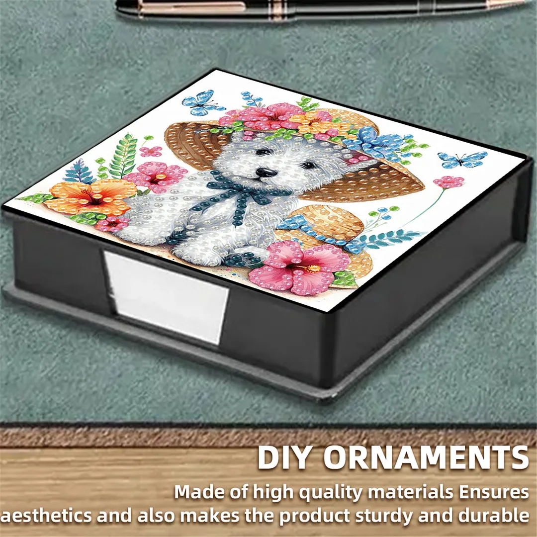 5D Puppy DIY PU Diamond Painting Notecard Box with 160 Sheets Paper Note Holder