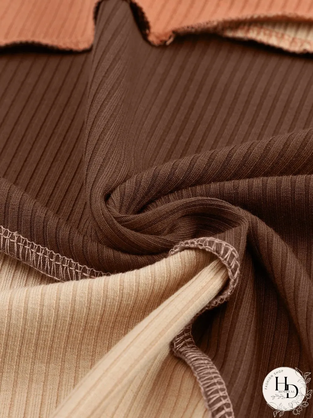 Knit Top with Exposed Seam Detail in Brown Color Block