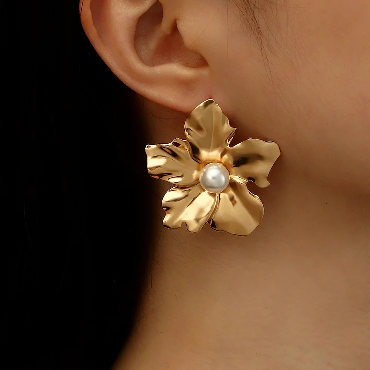 Statement Exaggerated Gold Flower Earrings