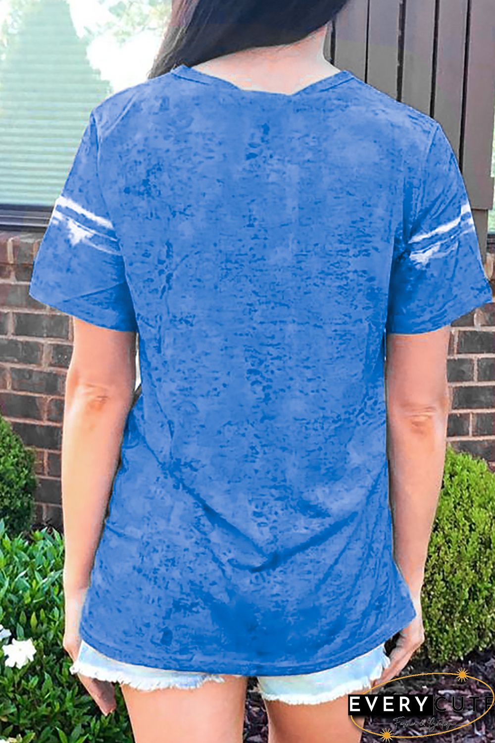 Sky Blue Tie-dyed Color Block Print T-shirt