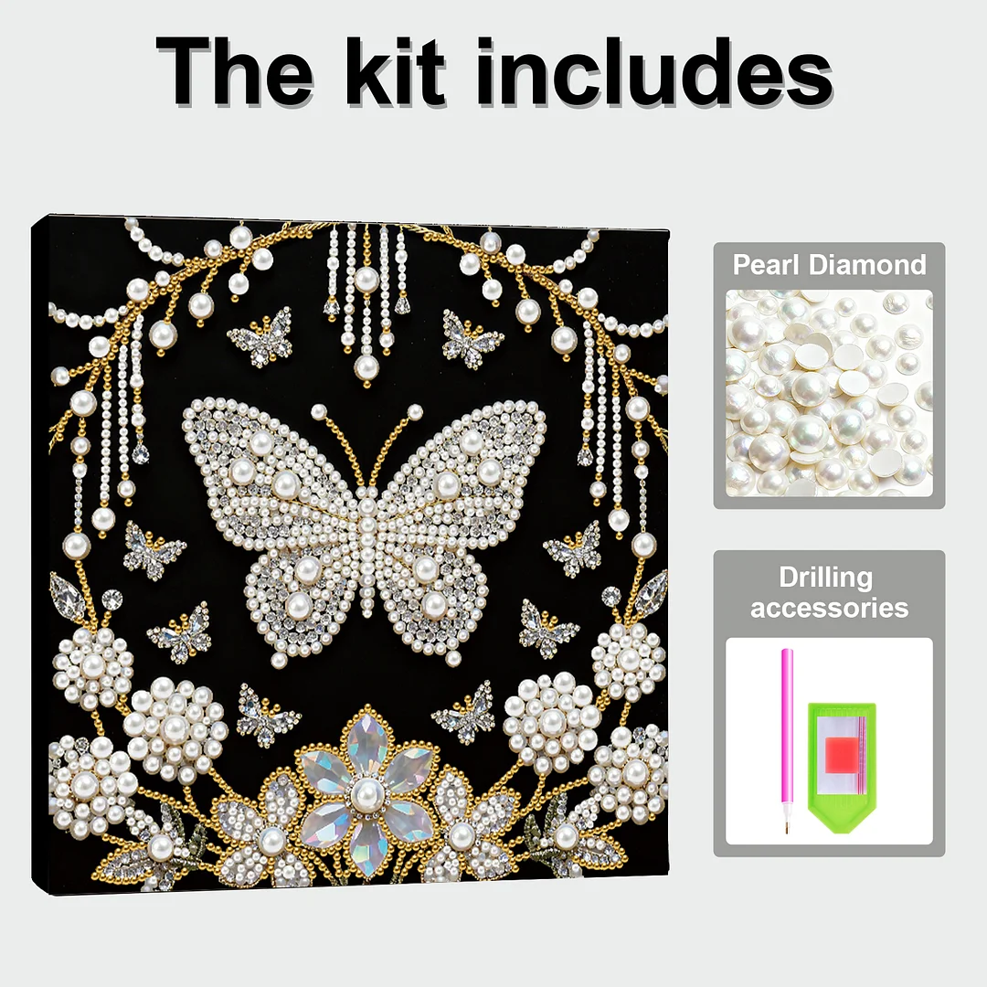 Flower Butterfly DIY Pearl Art Diamond Painting Kit Home Decor 25x25cm With Frame