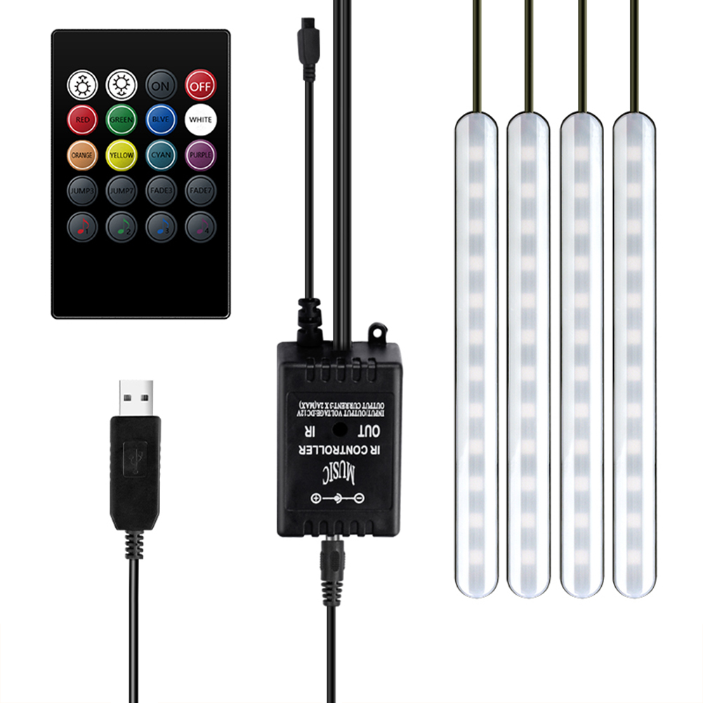 

4pcs/set RGB LED Strip Kit Car Foot Ambient Light Music + IR Remote Control, Usb, 501 Original