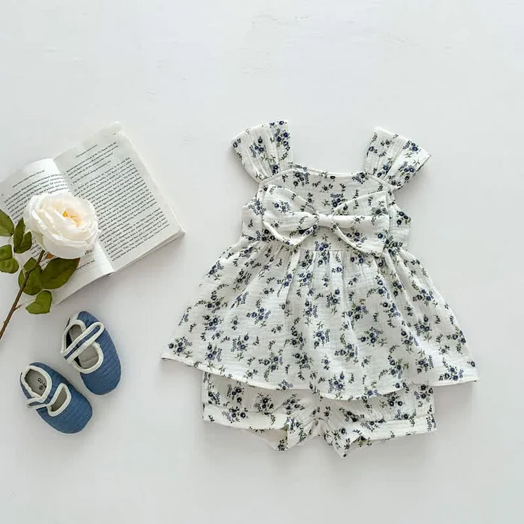 Baby Bowknot Flowers Camisole and Shorts Set