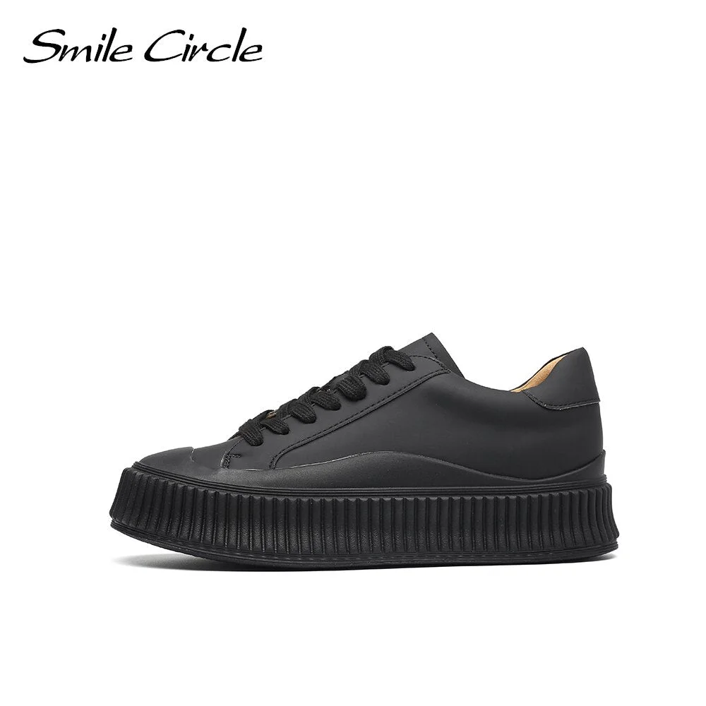 Smile Circle Women White Sneakers Fashion Flat Platform Shoes Comfortable Round toe Casual Sneakers Women's Flat Shoes