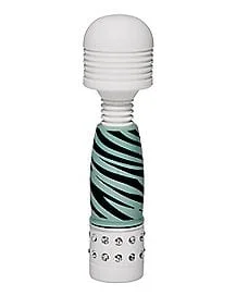 Pornhint Mini Waterproof Diamond Wand Massager Green Animal Stripes - 4 Inch