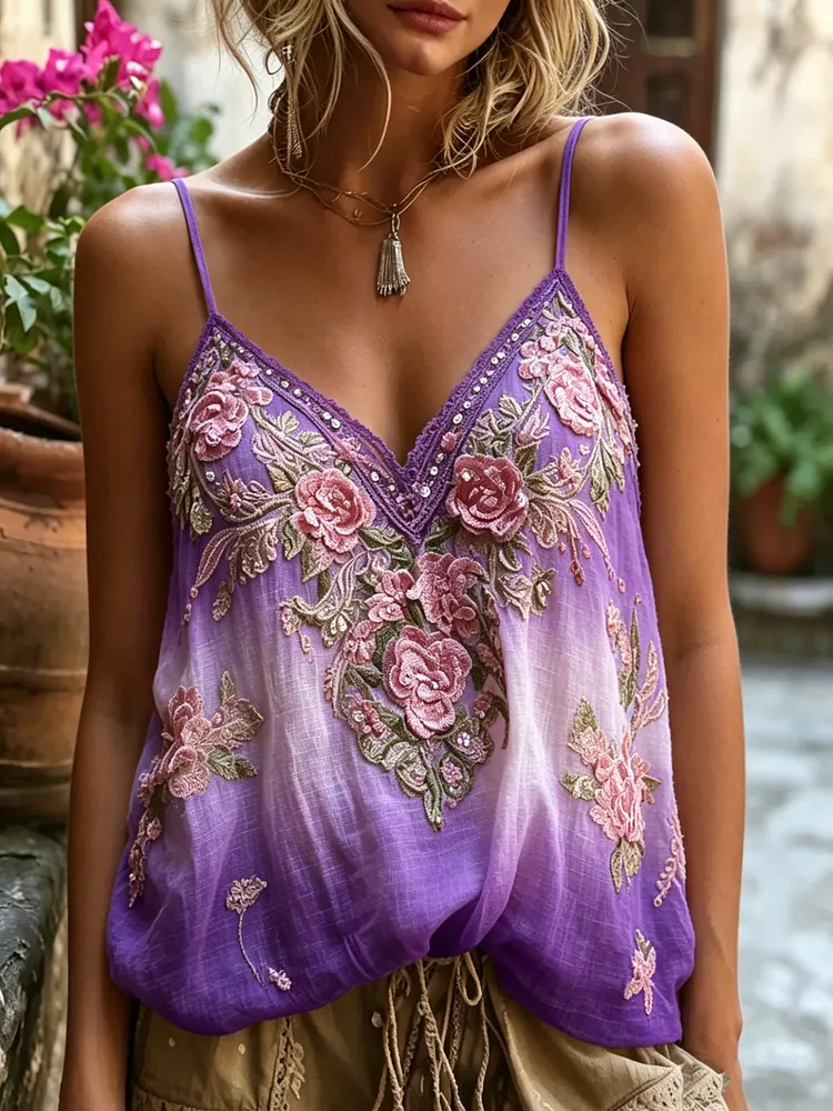 🌸 Women's Ombre Floral Embroidered Cami Top