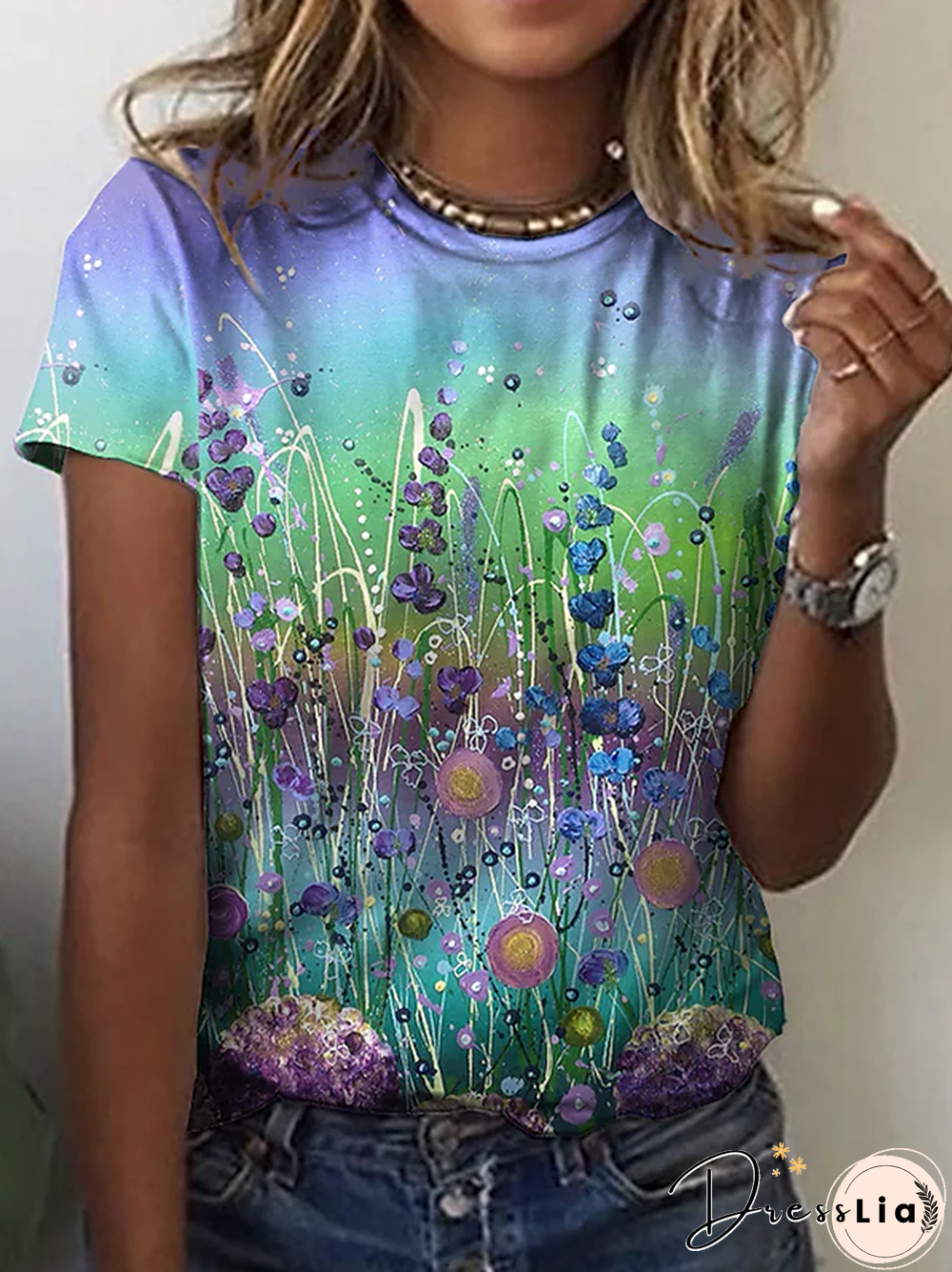 Floral Crew Neck Casual Short Sleeve T-Shirt