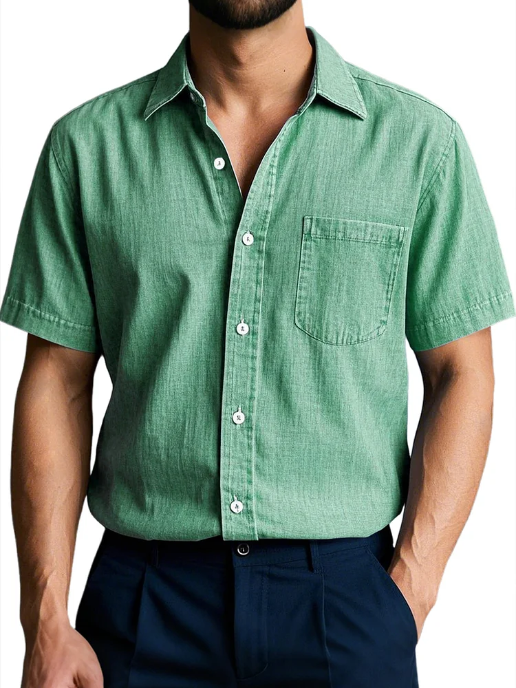 Men's Everyday Casual Pocket Solid Color Comfortable Short Sleeve Shirt