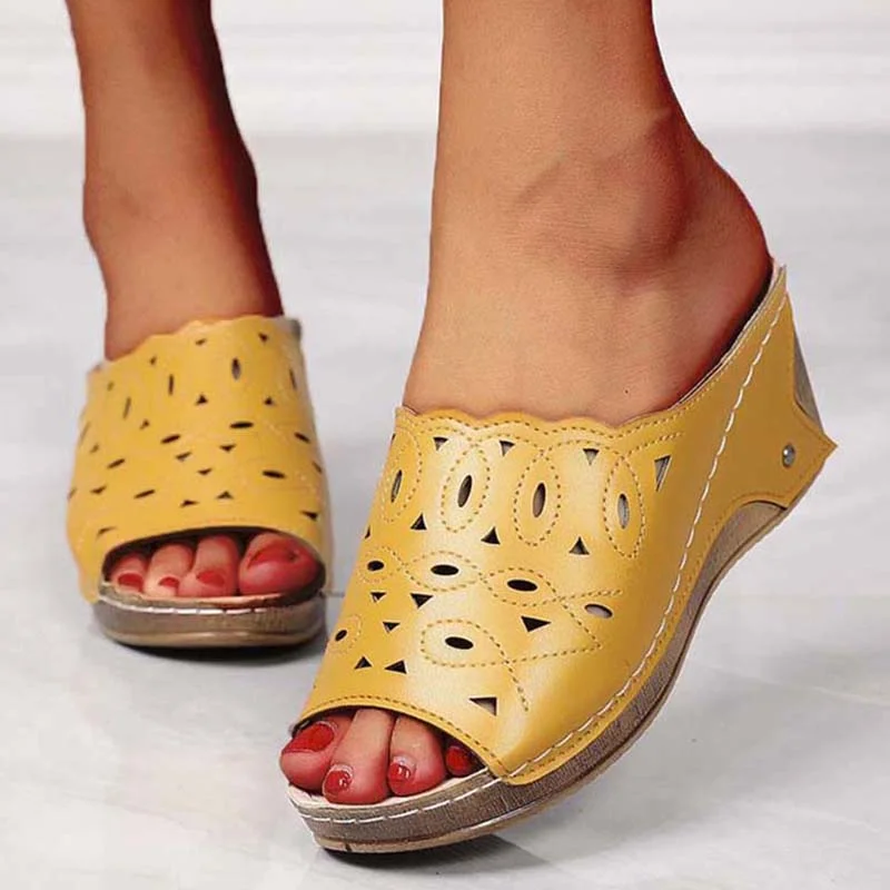 Qengg New Women Shoes Sandals Fish Mouth Wedges Sandals Open Toes Hollow Out Women's Shoes Slip On Women Shoe Female Footwear