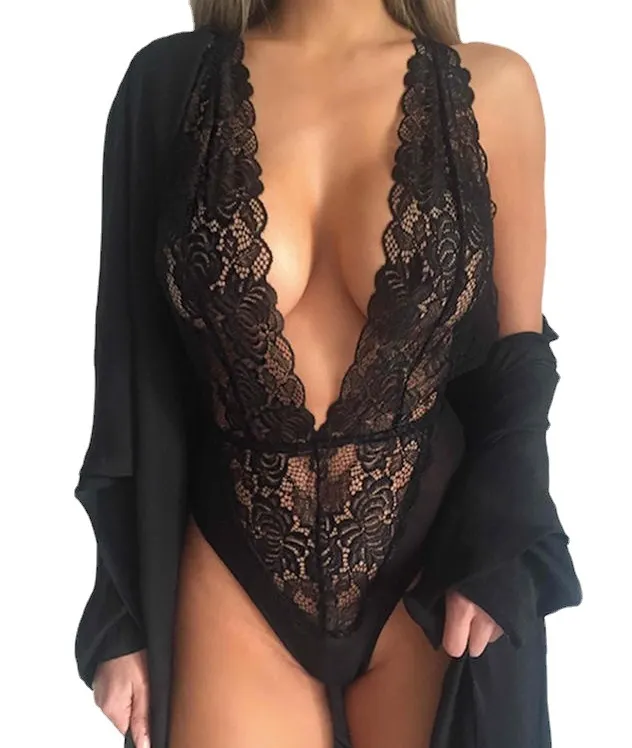 Churchf Black Perspective Three-Point Conjoined Lingerie Suit Seduction Perspective Sex Pajamas