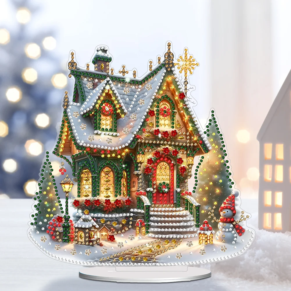 DIY Christmas House Acrylic Special Shaped Decor Desktop Diamond Art Kits for Home