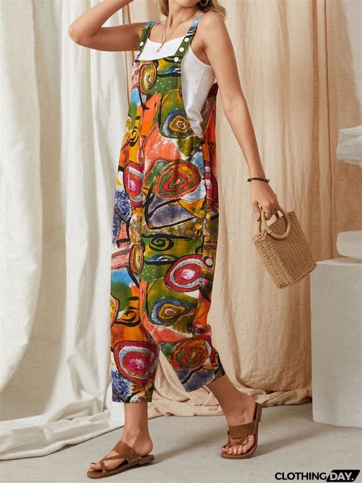 Ladies Personality Retro Colored Graffiti Jumpsuits