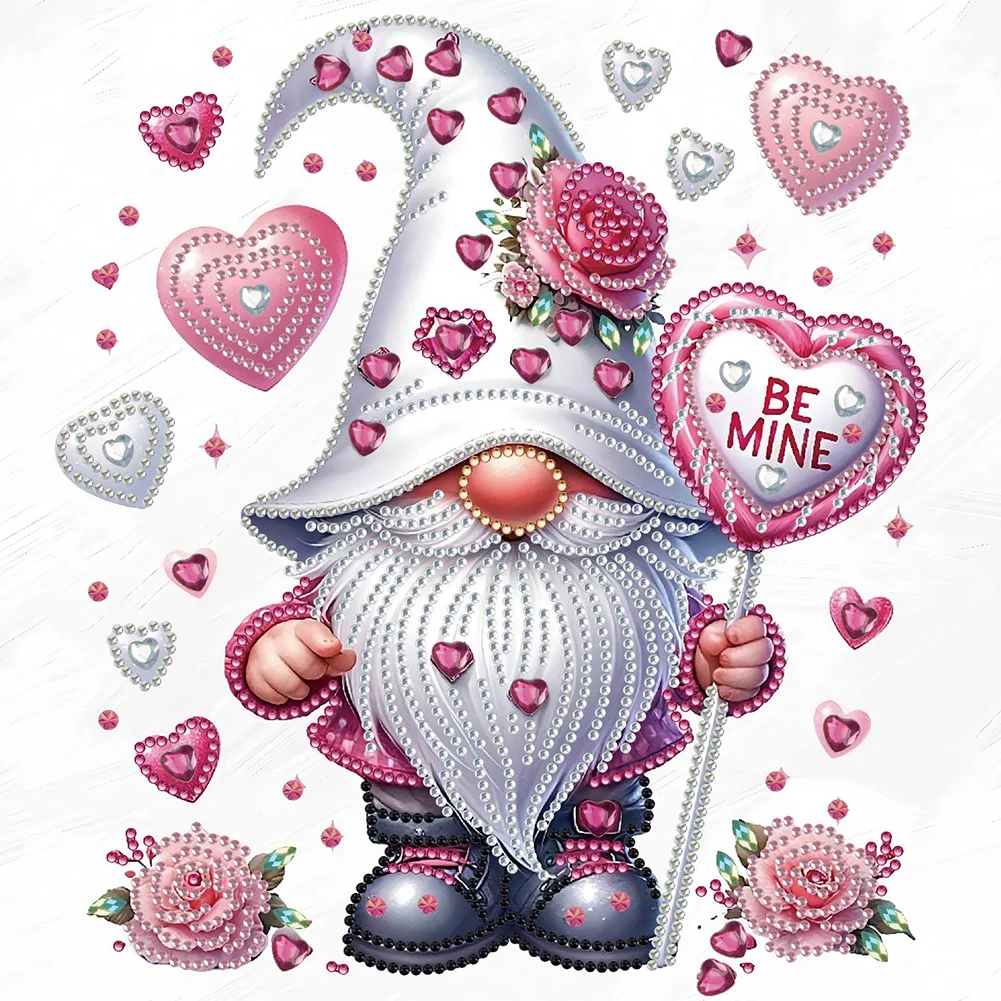 Partial Special-shaped Crystal Rhinestone Diamond Painting - Heart Gnome(Canvas|30*30cm)