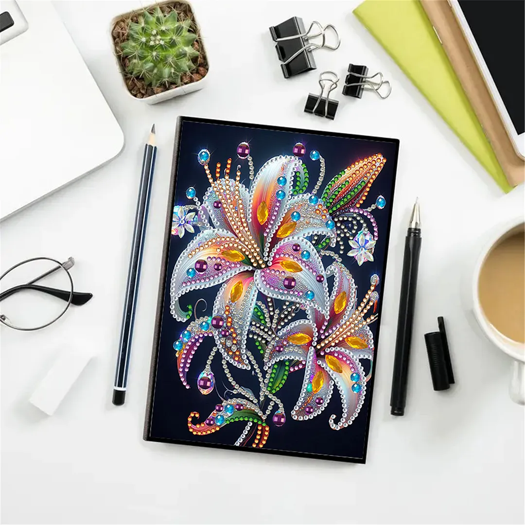 DIY Flower Diamond Painting Journals Notebooks 50 Pages A5 No Lines Special Shaped Diamond Art Kits for Beginners Craft Lovers and Artists (Lily)