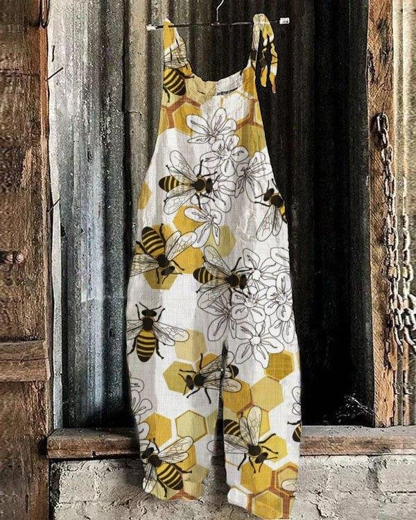 Women's Bee Floral Print Loose Casual Jumpsuit