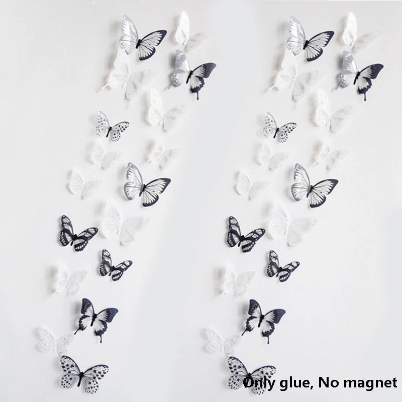 12Pcs 3D Double Layer Butterfly Wall Sticker on The Wall for Home Decor DIY Butterflies Fridge Magnet Stickers Room Decoration