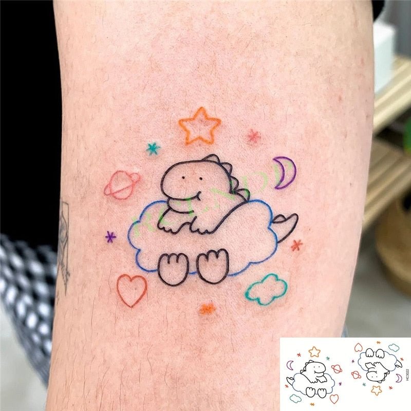 Waterproof Temporary Tattoo Sticker Cartoon Star Cloud Moon Rabbit Cute Dinosaur Flash Tatoo Fake Tatto for Child Kids Men Women