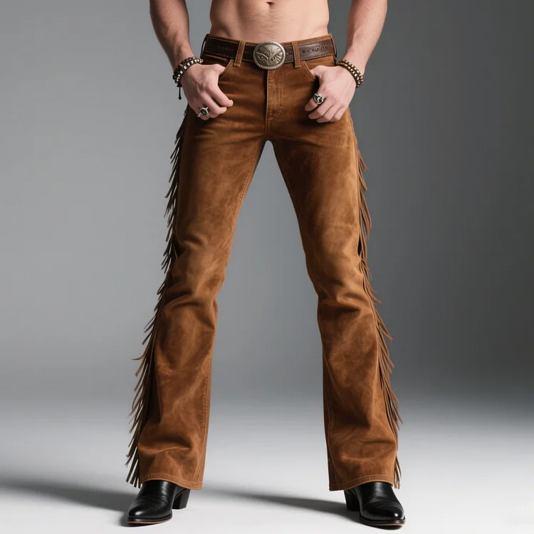 Okaywear Suede Fringe Mid Rise Pocket Bootcut Pants Okaywear