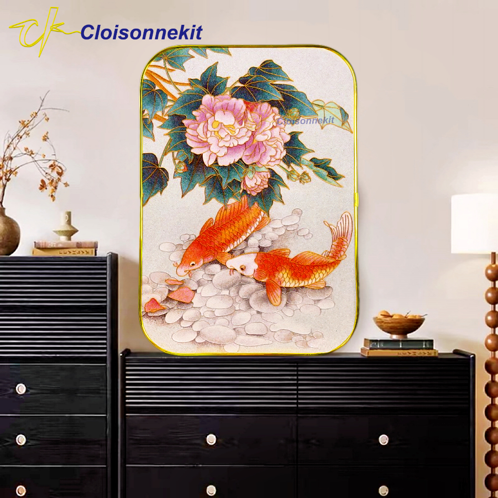 Koi swimming under hibiscus -Cloisonne Painting Art Kits - Cloisonnekit