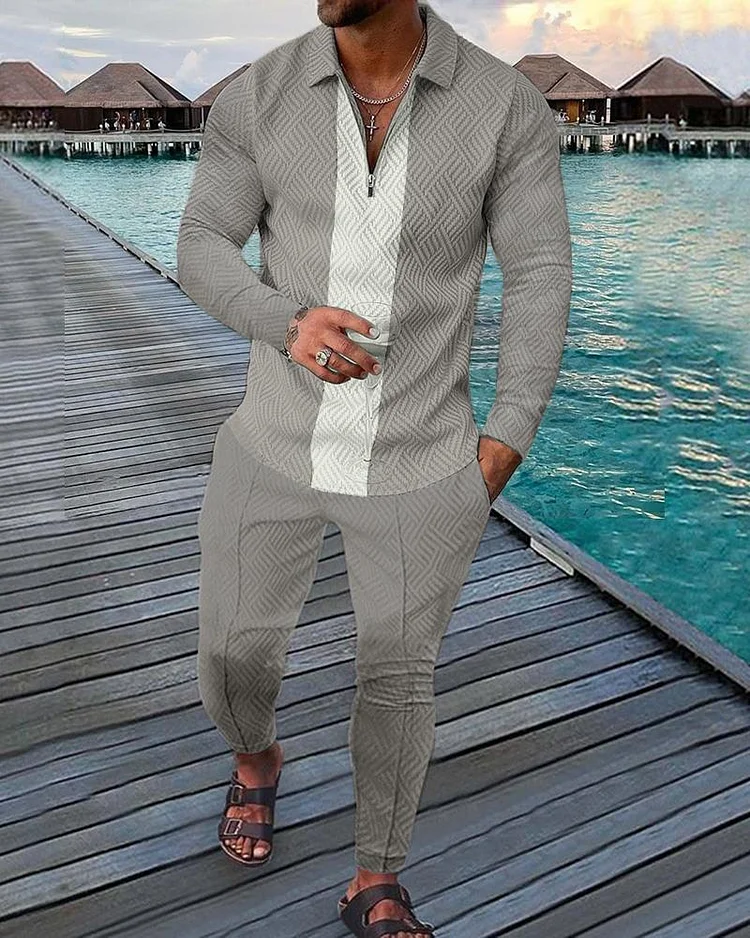 Men's Casual Long Sleeve Polo Suit-081203