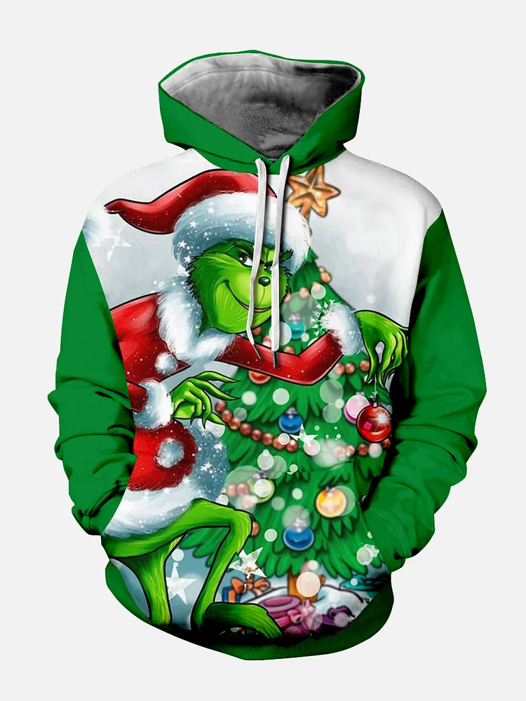 Men's Revisited Classic Christmas Character Print Hoodie PLUSCLOTHESMAN