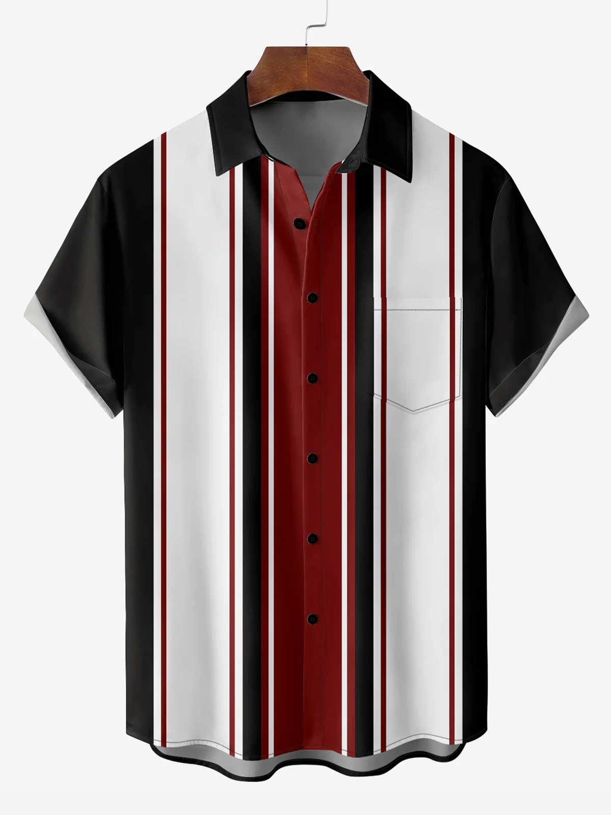 Men's Hawaiian Plain Striped Casual Short Sleeve Bowling Shirt PLUSCLOTHESMAN
