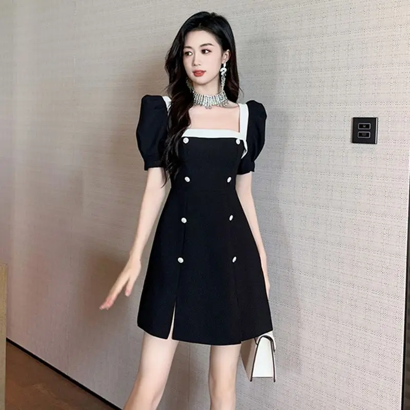 Outebook 2025 Summer New Black Dress Women High Waist Slimming Temperament Mini Dresses French Style A-line Short Vestidos