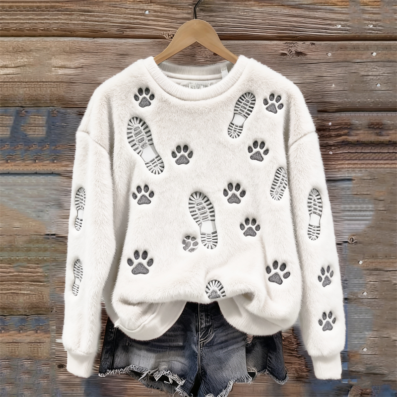 Lovely Paw Prints On Snow Fuzzy Plush Sweatshirt elevenforest