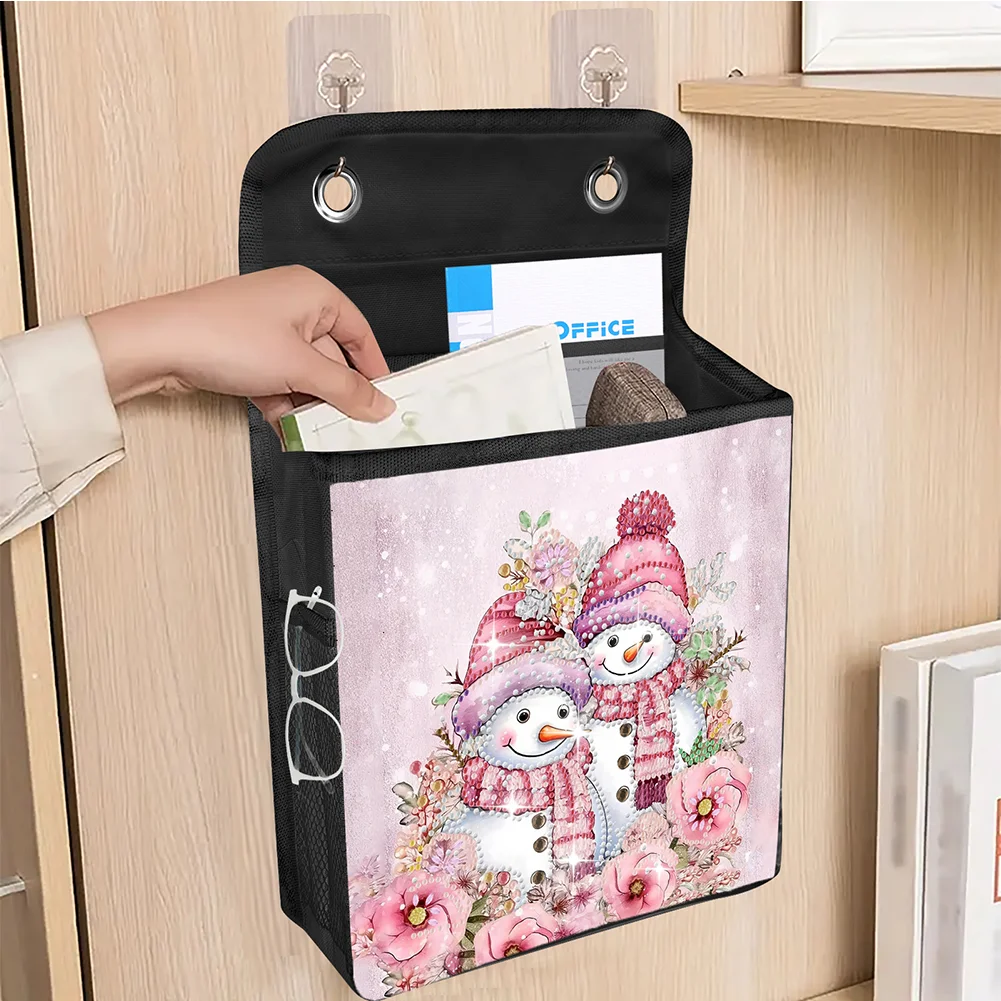5D DIY Pink Snowman Diamond Painting Hanging Storage Bag Diamond Art Organizer Box Home Decor 