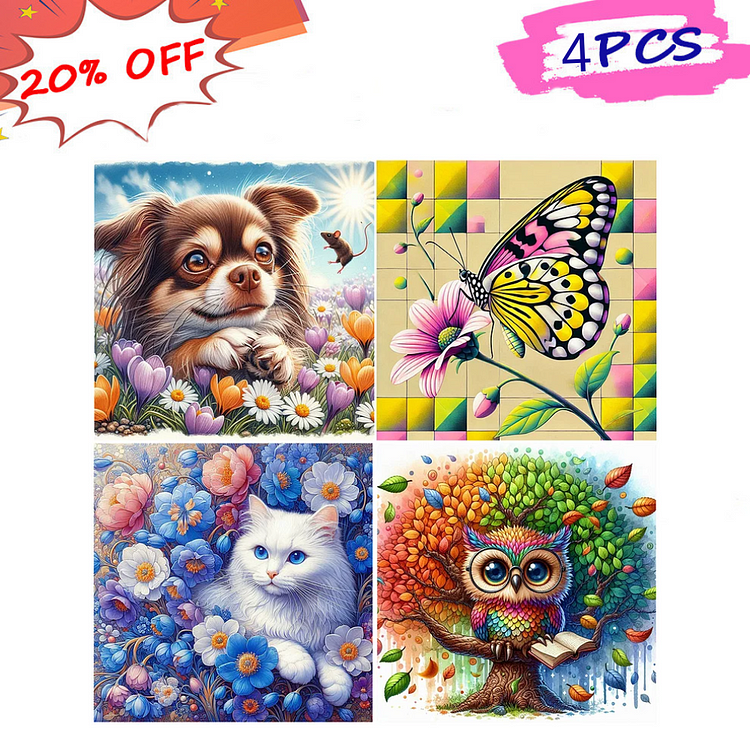 4pcs Animals 30*30CM (Canvas) Full Round Drill Diamond Painting gbfke