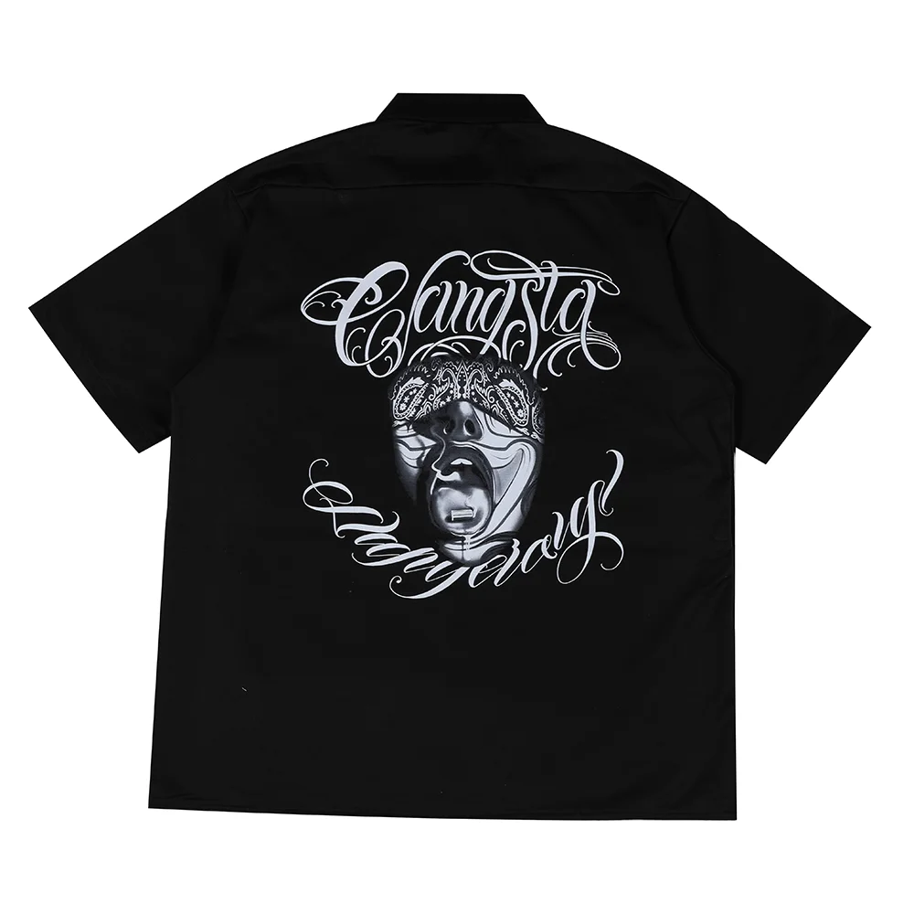 Abebey-West Coast Harajuku Hip Hop Graffiti Letter Print Summer Shirts Y2K Men and Women Lapel Oversize Casual Tops Spliced Retro Shirt
