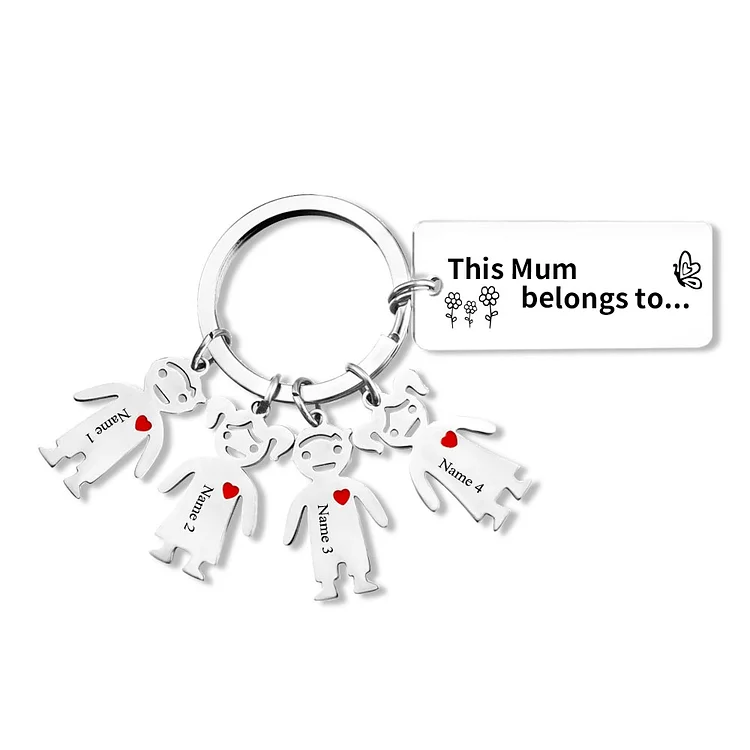 4 Names Personalized Kid Charm Keychain This Mum Belongs to Engrave Special Gift For Mother