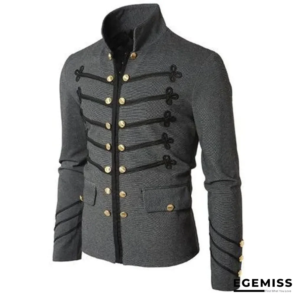 Men Gothic Vintage Fit Slim Coat Patchwork Button Outwear European Medieval Style Classic Jacket Steampunk Army Coat | EGEMISS