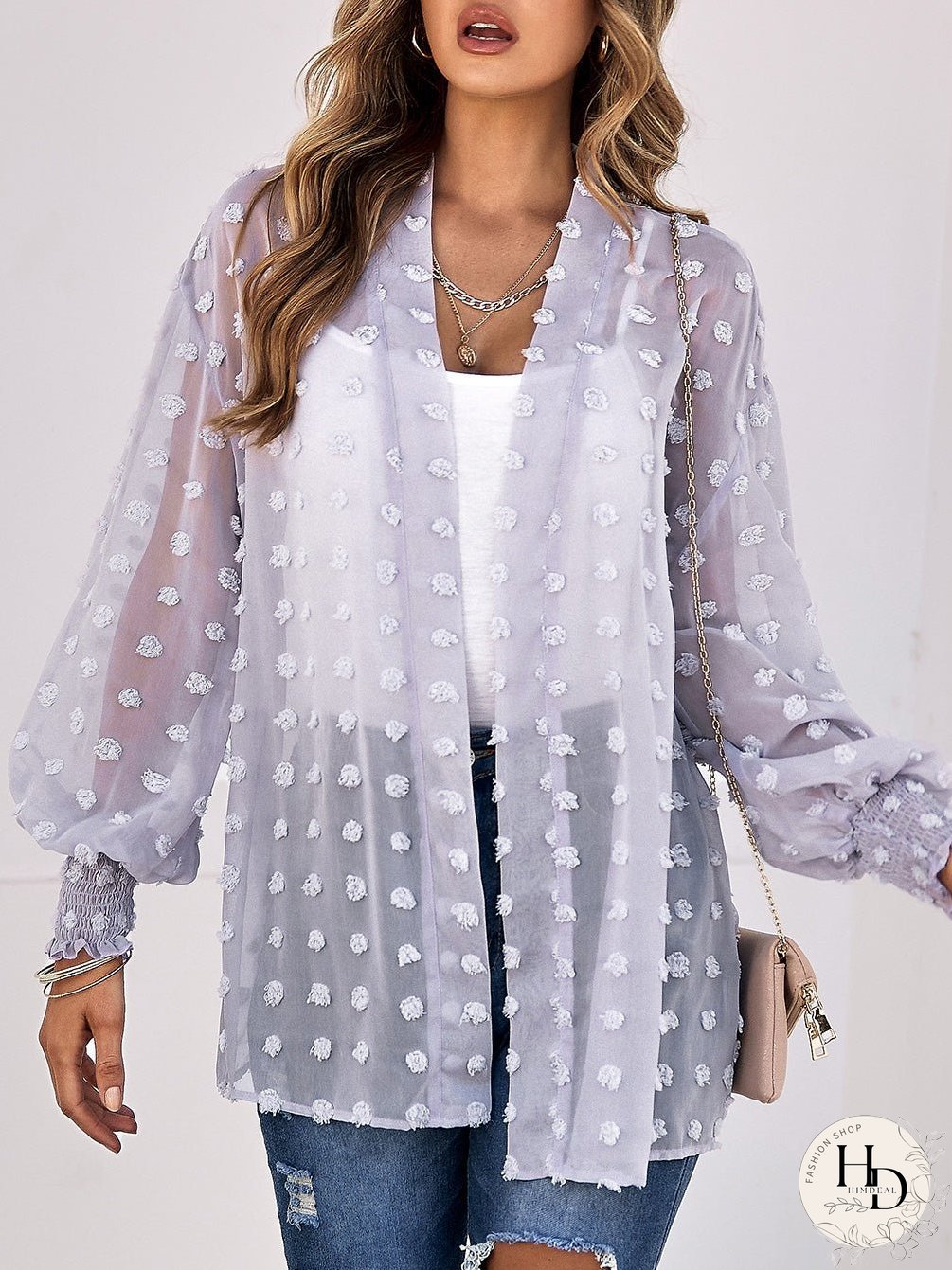 Cardigans Casual Jacquard Long Sleeve Chiffon Cardigan for Women