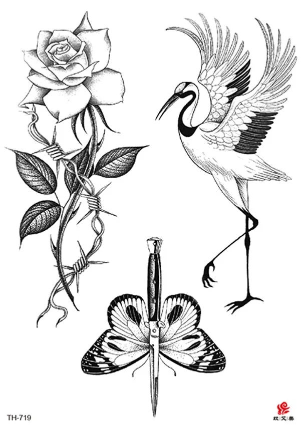 Waterproof Temporary Tattoo Sticker Wolf Crow Bird Forest Tree Black Fake Tatto Flash Tatoo Arm Leg Big Art for Women Men