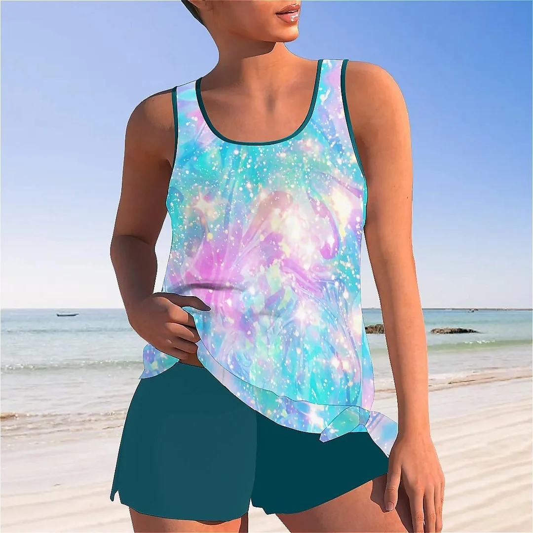 Bowknot Glitter,Green,Pink Mid Waisted Tankini Set - Plus Size Available