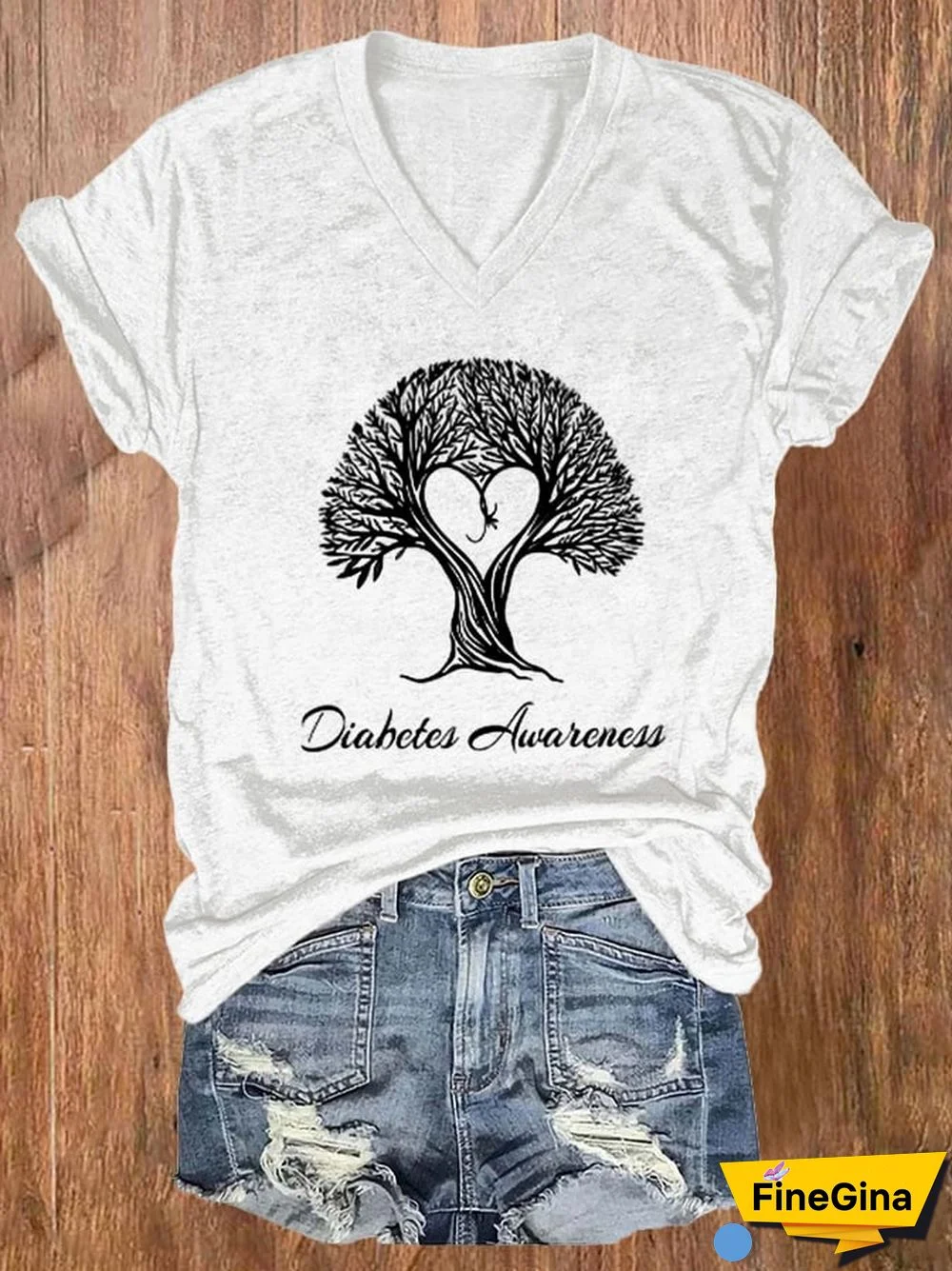 Women's Diabetes Awareness Printed Casual T-Shirt