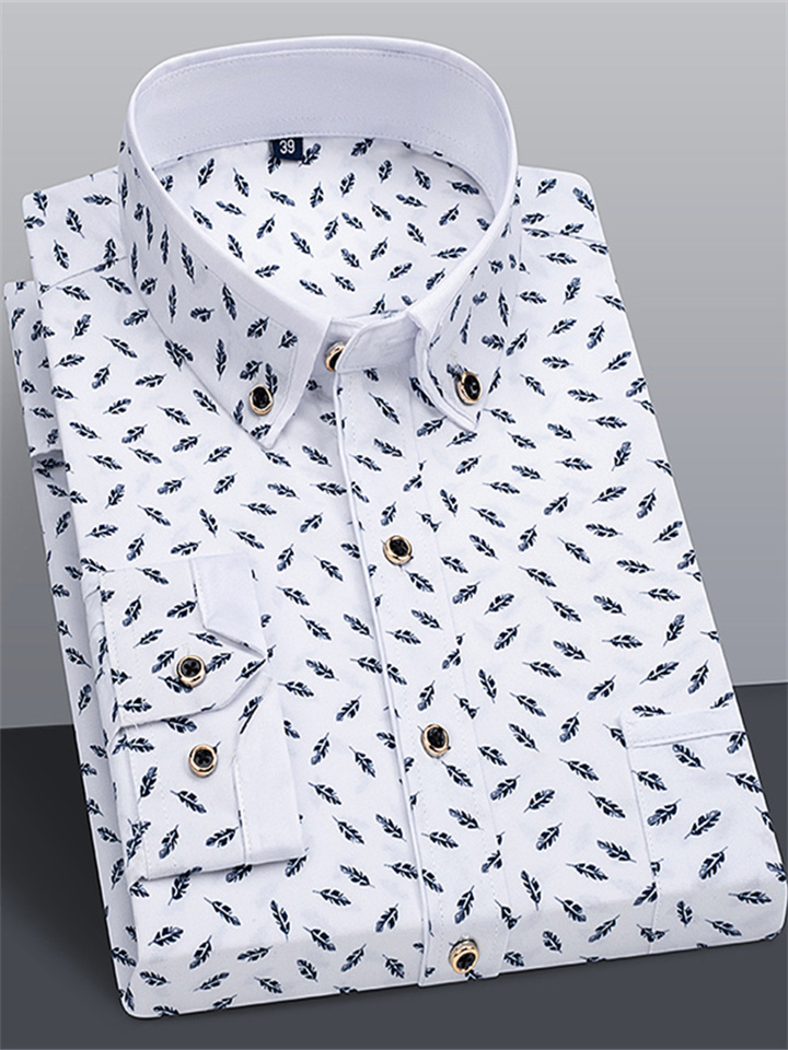New Men's Spring and Fall Business Suit Men's Lining Printed Thin Section Casual Shirt Youth Slim Long-sleeved Slim Type Shirt