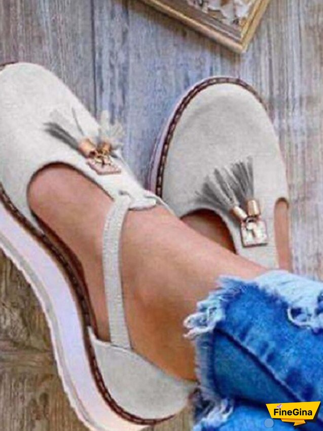Women's Sandals Platform Sandals Plus Size Outdoor Daily Walking Summer Tassel Platform Flat Heel Round Toe Closed Toe
